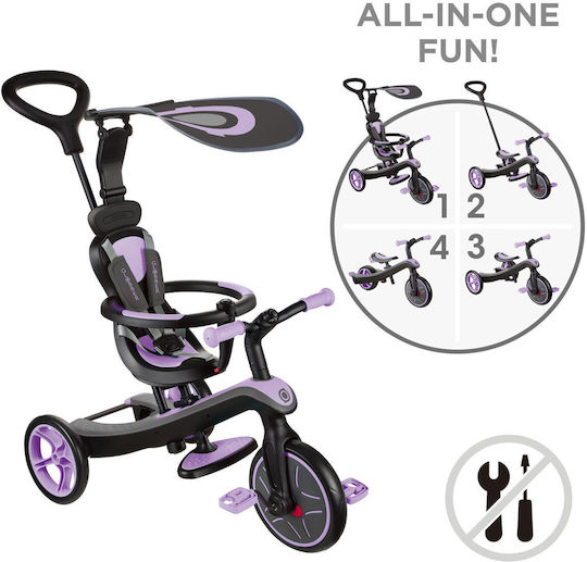 Globber Explorer Triciclete Pentru Copii Cu Mâner Pentru Părinți 4 În 1 Pentru 10 Luni Violet