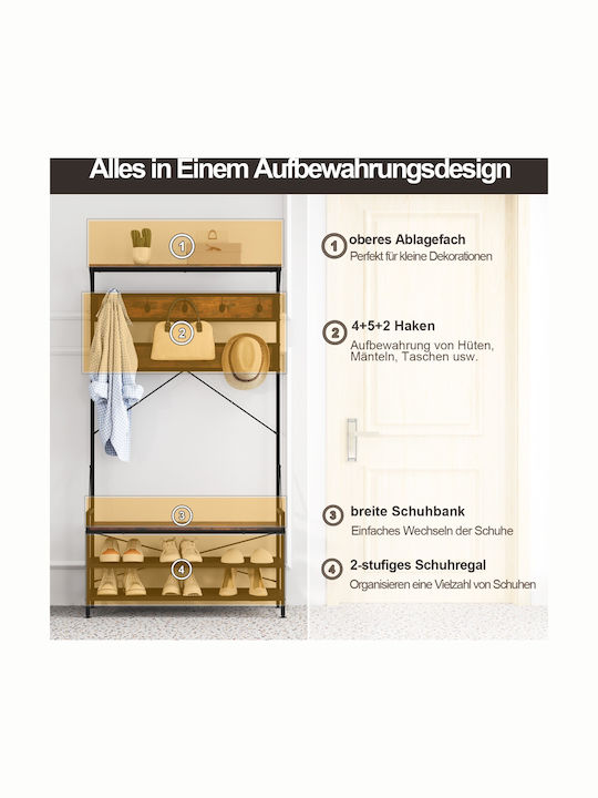Costway Floor Garment Rack made of Metal Brown 102x40x184cm