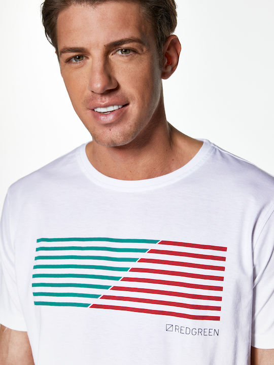 Redgreen T-shirt Τύπωμα Color Lines Λευκό