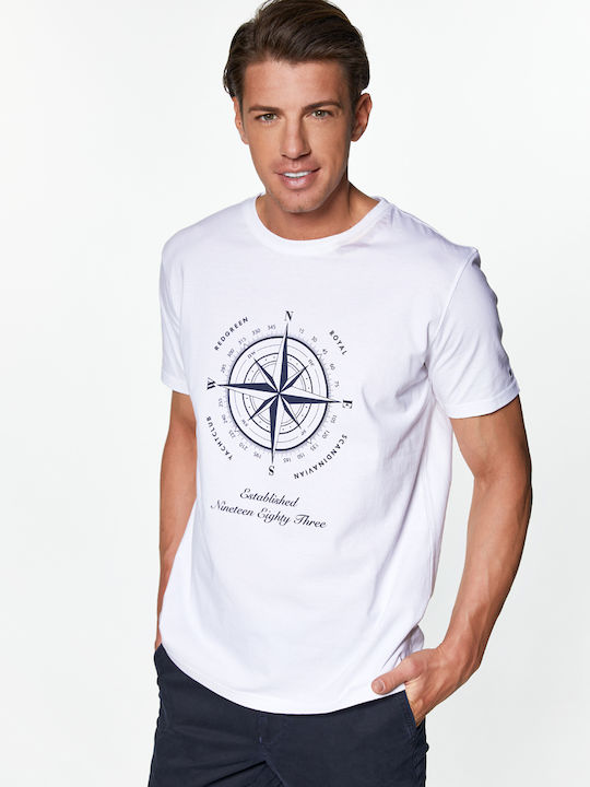 Tricou Redgreen Cu Imprimeu Compass Alb