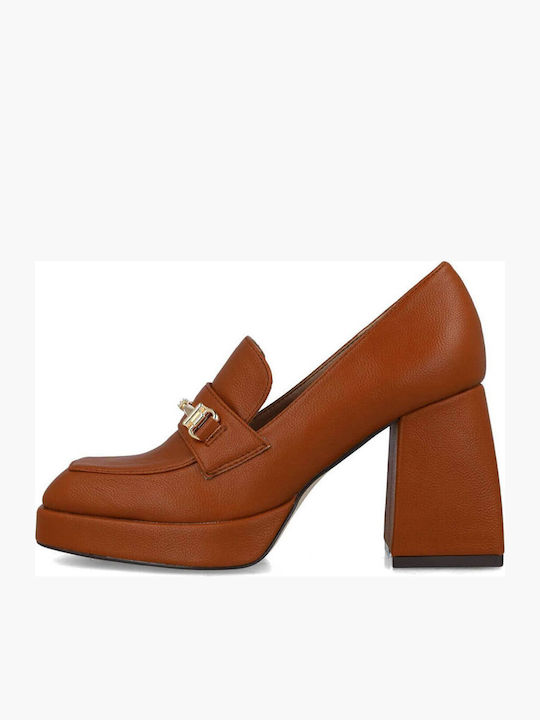 Menbur Damen Mokassin Mit Chunky Absatz 23370 1-Tabac Braun