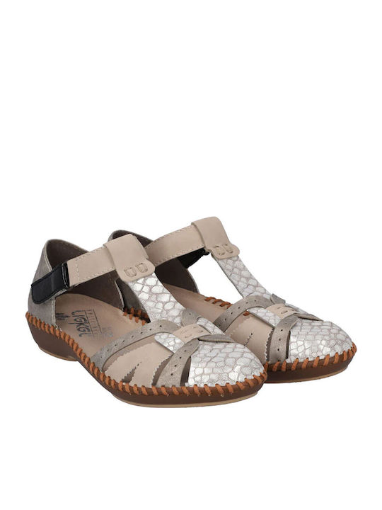 Anatomic Leather Comfort Sandals Rieker Beige Combi