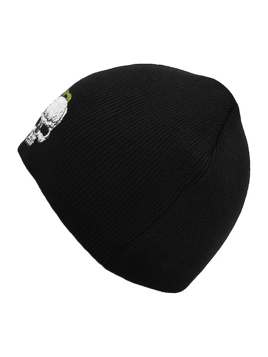 Men's Teen Black Knitted Beanie Skull Flames Print Code 2573
