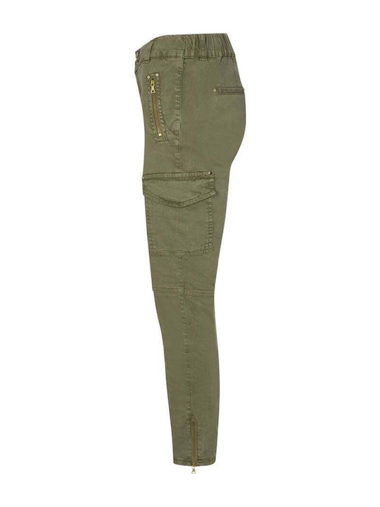 Mos Mosh Women's Cargo Trousers with Rubber Band at Waist and Zipper at Ankle 134120 Winter Moss