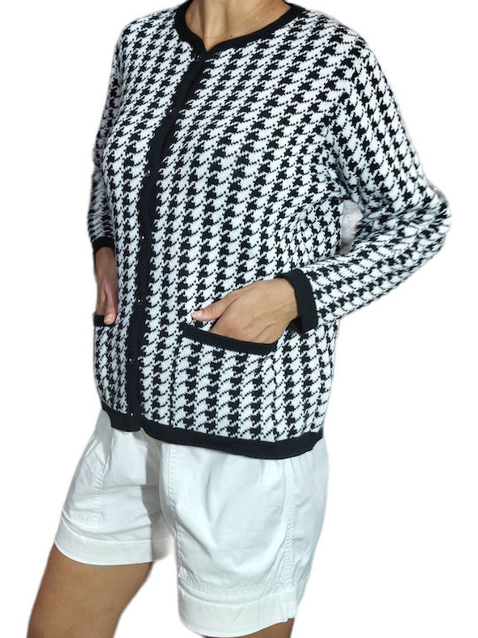 Gestrickte Pie De Poule Damen Strickjacke 50% Wolle 50% Acryl Dicke Schwarz Weiß
