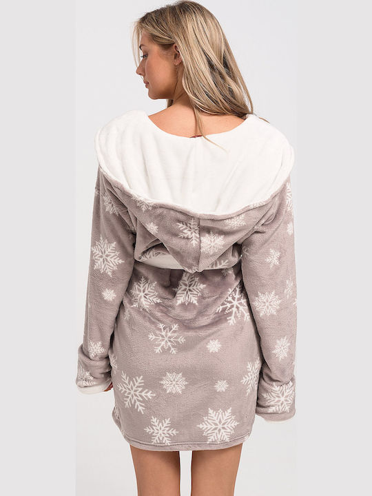 Koyote Fleece Robe Mit Kapuze Sterne Grau