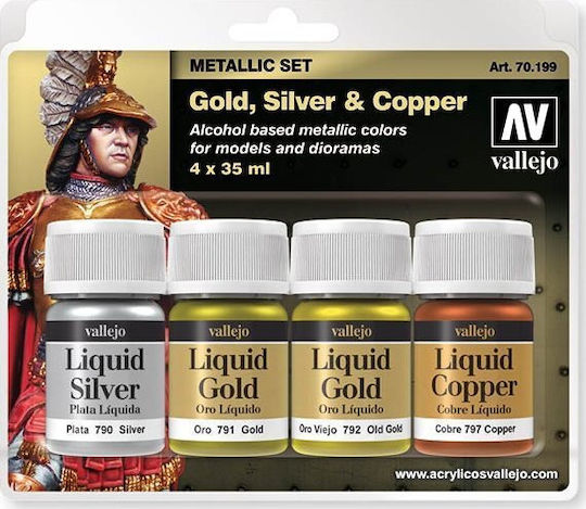 Acrylicos Vallejo Χρώμα Μοντελισμού Gold, Silver & Copper 35ml