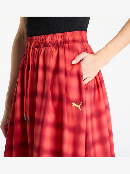 Plissiert Midi Rock Red