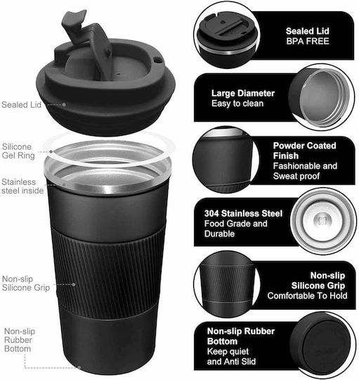 Uncle George Glass Thermos Stainless Steel / Aluminum BPA Free 500ml Mouthpiece Black with Mouthpiece