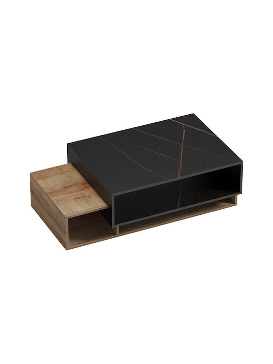 Rectangular Central Coffee Table Dekost Wooden Oak With Black Marble L105xW50xH32cm