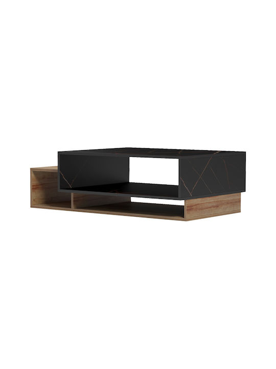 Rectangular Central Coffee Table Dekost Wooden Oak With Black Marble L105xW50xH32cm
