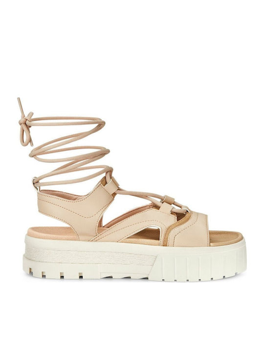 Mayze Women's Flat Sandals Flatforms in Beige Color