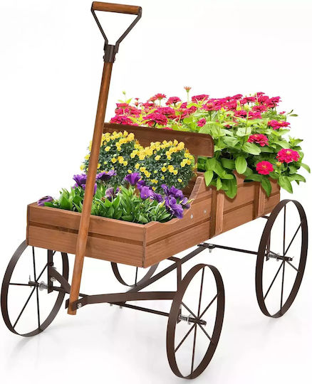 Costway Καρότσι Γλάστρας Ξύλινο Καφέ με Ρόδες 62x34x60εκ.