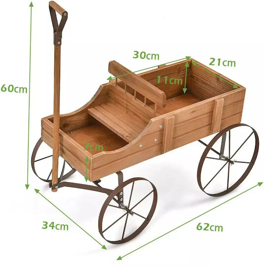 Costway Καρότσι Γλάστρας Ξύλινο Καφέ με Ρόδες 62x34x60εκ.