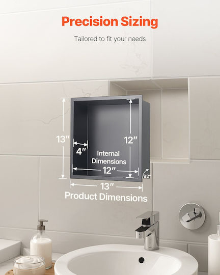 Vevor Corner Wall Mounted Bathroom Shelf Metallic 33x33x10.2cm Black
