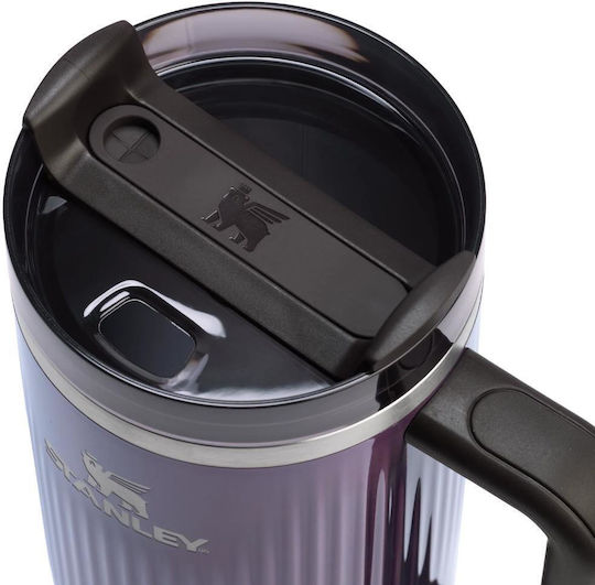 Stanley Quencher H2.0 Fluted Handled Tumbler Thermos Stainless Steel BPA Free 1.18lt Wisteria Shine with Straw and Handle