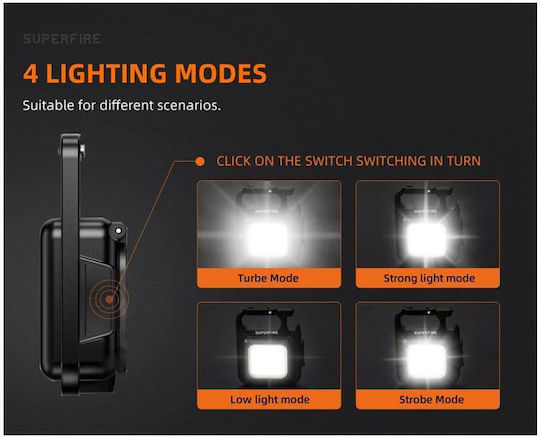 Superfire Φακός Συνεργείου Επαναφορτιζόμενος LED IP44 με Φωτεινότητα έως 600lm