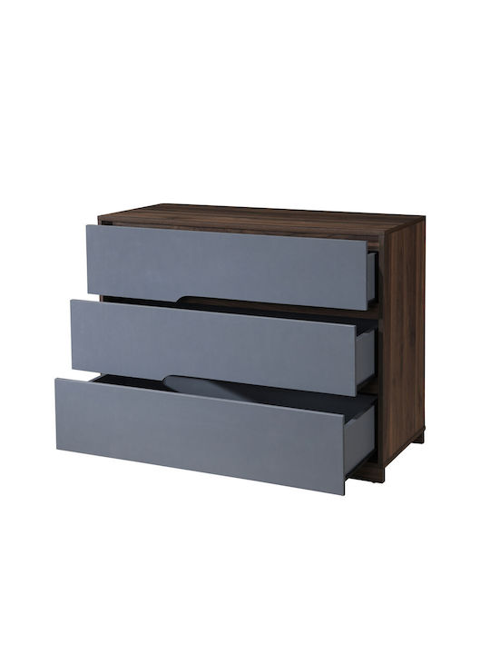 Συρταριέρα Креватокамарас Дървена Grooves с 3 чекмеджета Walnut Grey 100x45x80бр