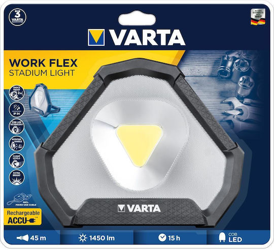 Varta Battery Jobsite Light LED IP54 with Brightness up to 1450lm Work Flex Stadium Light