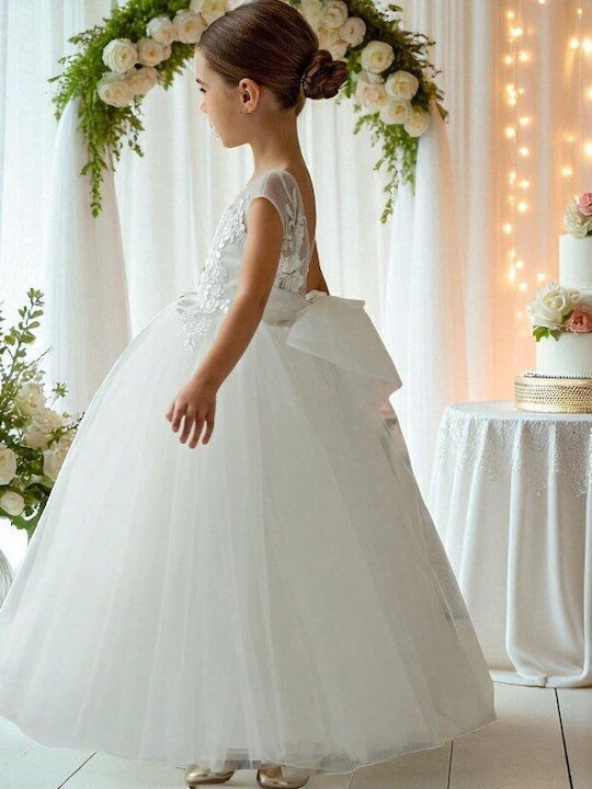 Mädchenkleid Ärmelloses Tüll Für Blumenmädchen Floral Weiß