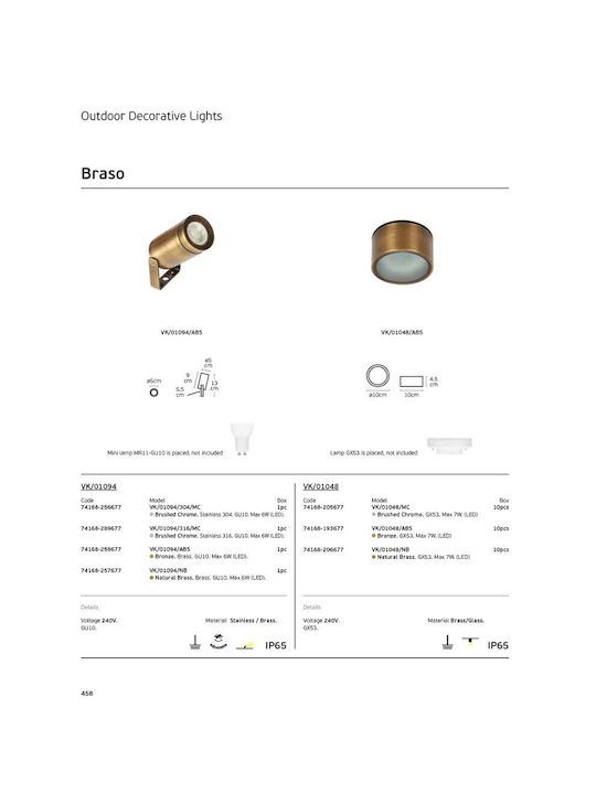 VK Lighting Wasserdicht Spot Deckenleuchte für den Außenbereich GX53 in Gold Farbe 74168-205677