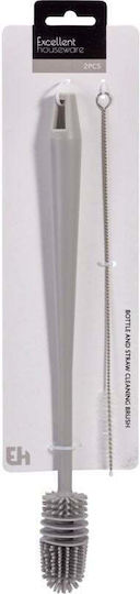 Set 2 Excellent Houseware Bottle Straw Brushes Plastic Stainless Steel 34/26 Cm Gray