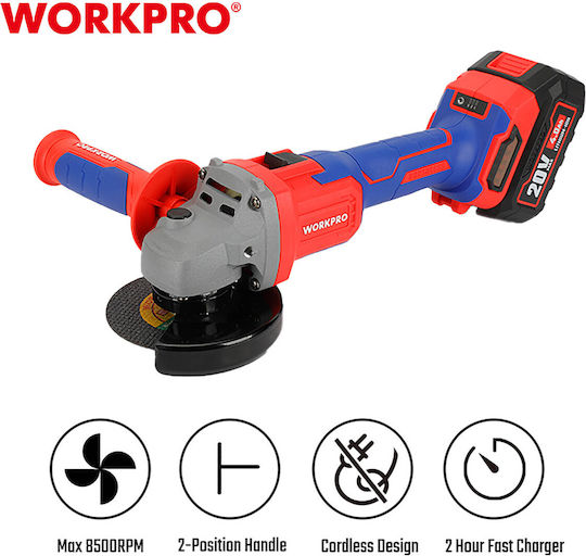 WorkPro WP392004 Polizor unghiular 125mm Baterie Fără perii cu Controlul Vitezei 20V Solo