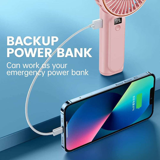 Techsuit Ανεμιστήρας Χειρός Premium Mini M12 Ψηφιακή Οθόνη Led Επαναφορτιζόμενη Θύρα Usb-c 6 Ταχύτητες Ανέμου 5000mah Ροζ