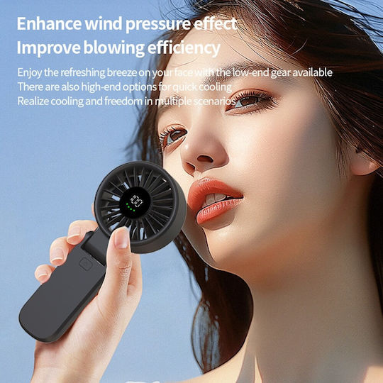 Techsuit Handheld Fan Premium Mini A10 Digital Led Display Rechargeable Usb-c Port 100 Wind Speeds 5400rpm Black