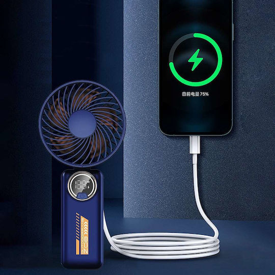 Techsuit Handheld Fan Premium Mini Z8 Digital Led Display Rechargeable Usb-c Port 3 Wind Speeds 2a 3600mah Green