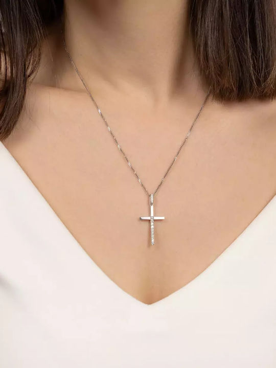Damen Weißgold Kreuz 14K mit Kette
