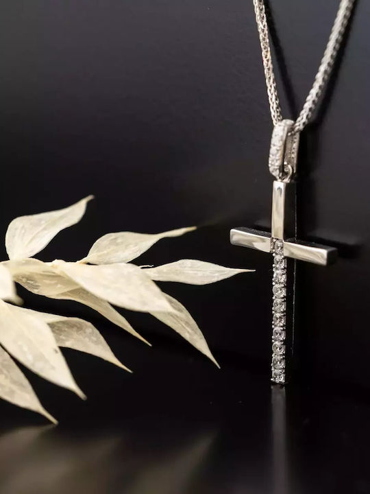 Damen Weißgold Kreuz 14K mit Kette
