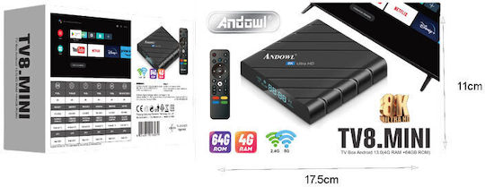 Andowl Tv8.mini Box8k GPU 4GB RAM 64GB Storage Android 13.0 Operating System Tv8.mini Box 075716