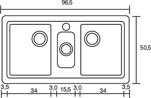 Sanitec Classic Drop-In Sink Synthetic Granite W97xD50cm Metallic Silver