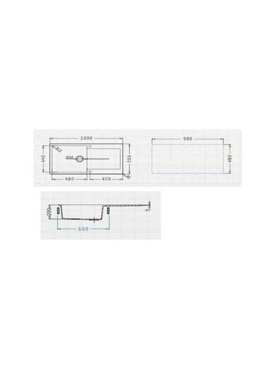 Pyramis 1b 1d Plus 070245011 Drop-In Мивка от Синтетичен Гранит Ш100xД50см Сняг