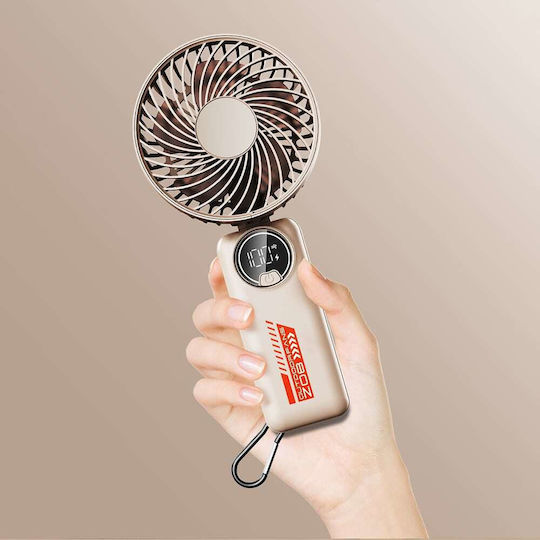 Techsuit Premium Mini Hand Fan Z8 Led Digital Display Usb-c Rechargeable 3 Wind Speeds 2a 3600mah Beige