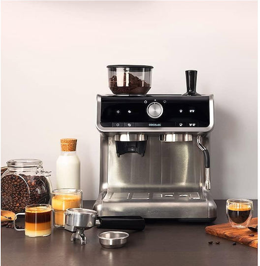 Cecotec Power Espresso 20 Barista Cream Αυτόματη Μηχανή Espresso 1550W Πίεσης 20bar με Μύλο Άλεσης Ασημί 01589