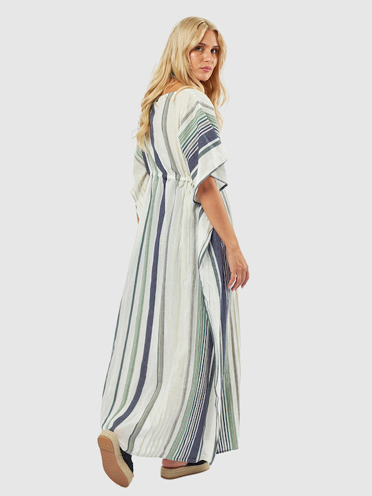 Verde Women's Maxi Caftan Beachwear White/Blue