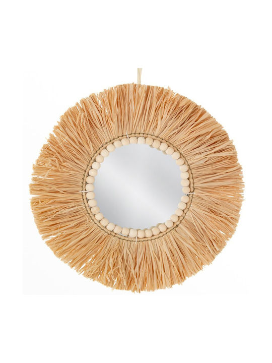 Iliadis Wall Mirror with Beige Wooden Frame Diameter 40cm 1pcs
