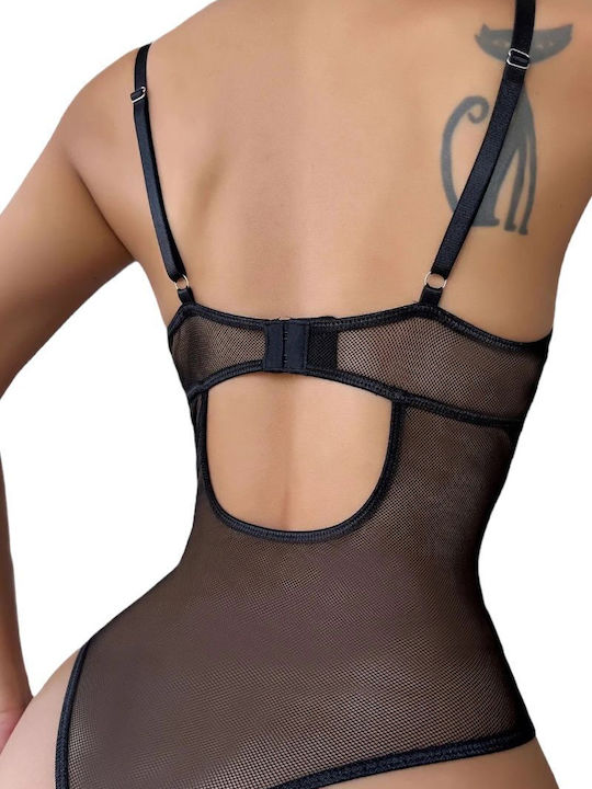 Κορμάκι String Εμπριμέ Δίχτυ Μπεζ