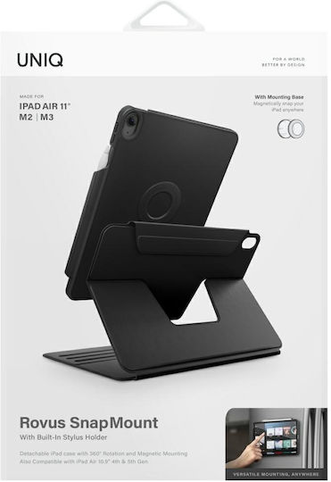 Uniq Rovus Snapmount Magnetic 360 Flip Cover Rotating Durable Blacη (iPad Air 11 (M2/M3), iPad Air 10.9)