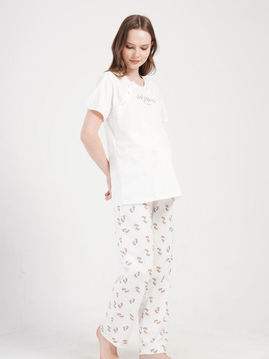 Set pijamale de maternitate în culoarea Alb
