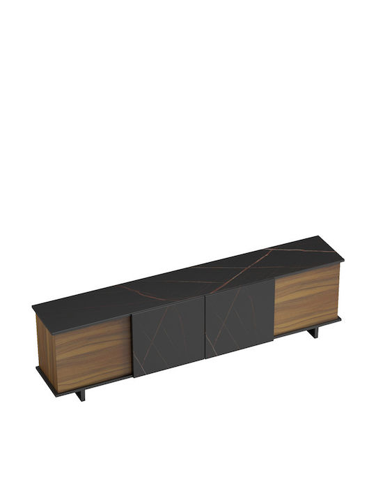 TV Stand Wooden Zafore Walnut-Black Marble L180xW33xH50cm