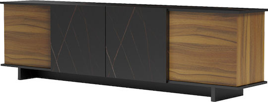 TV Stand Wooden Zafore Walnut-Black Marble L180xW33xH50cm