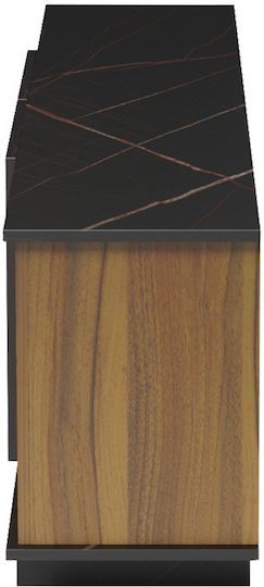 TV Stand Wooden Zafore Walnut-Black Marble L180xW33xH50cm
