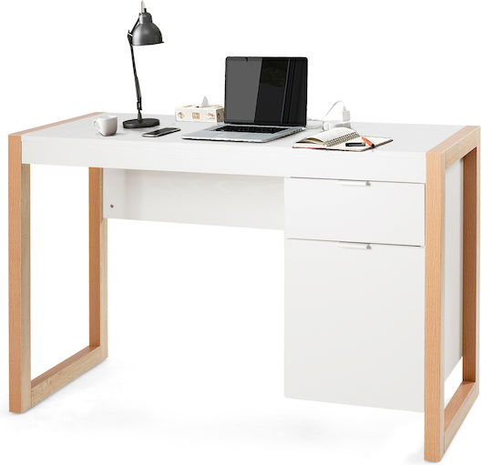 Birou de calculatoare din Lemn Alb 112.5x50x75cm