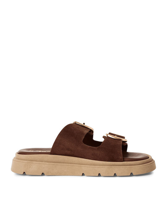 Leather Women's Flat Sandals Anatomic in Brown Color