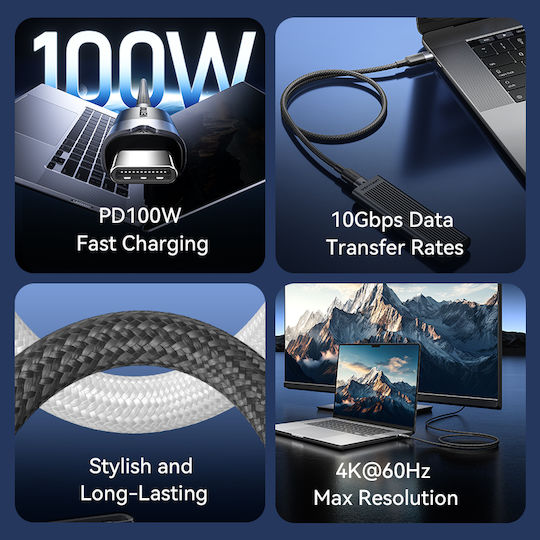 Vention It Kabel USB Typ-C 3.2 Gen2 M-M 1,0m Geflochtenes Aluminium Weiß Trgwf