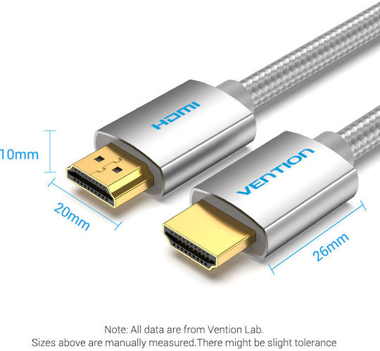 Vention Hdmi Cable 2.0 4k60hz Braided 2.0m Silver Aabih
