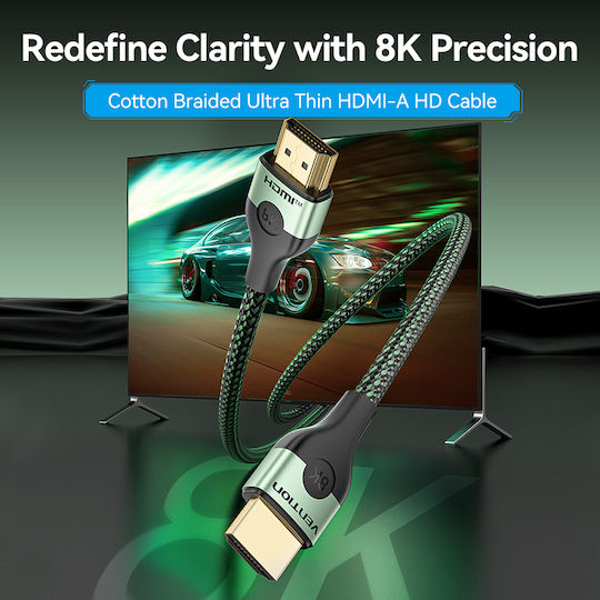 Vention Hdmi Cable 2.1 8k60hz Braided Ultra Thin 2.0m Alogh